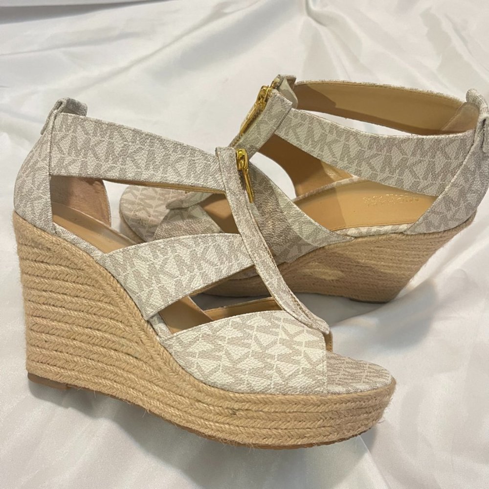 New Michael Kors Damita Caged Espadrille Wedge Sandal monogram